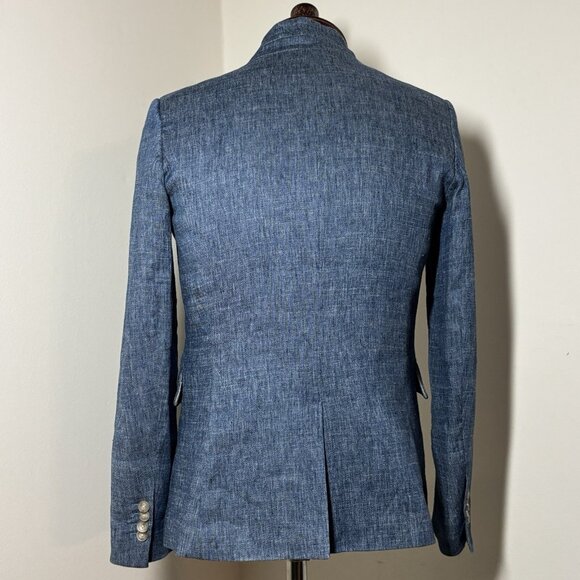 VERONICA BEARD Dickey Jacket FARLEY Blue Linen Blend Womens 8 Solid Made In USA - Picture 4 of 10